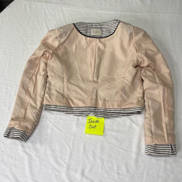 Womens Black & Light Cream Tweed Striped Crop Boxy Fit Blazer Suit Jacket Size 8 - Picture 13 of 15